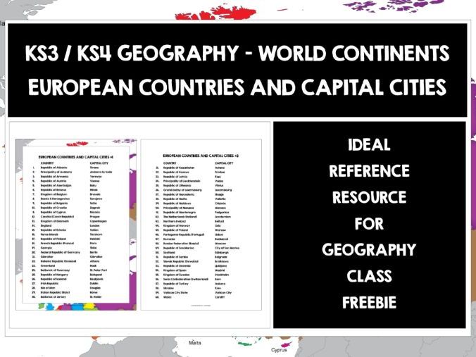 GEOGRAPHY EUROPE COUNTRIES & CAPITALS LIST FREEBIE