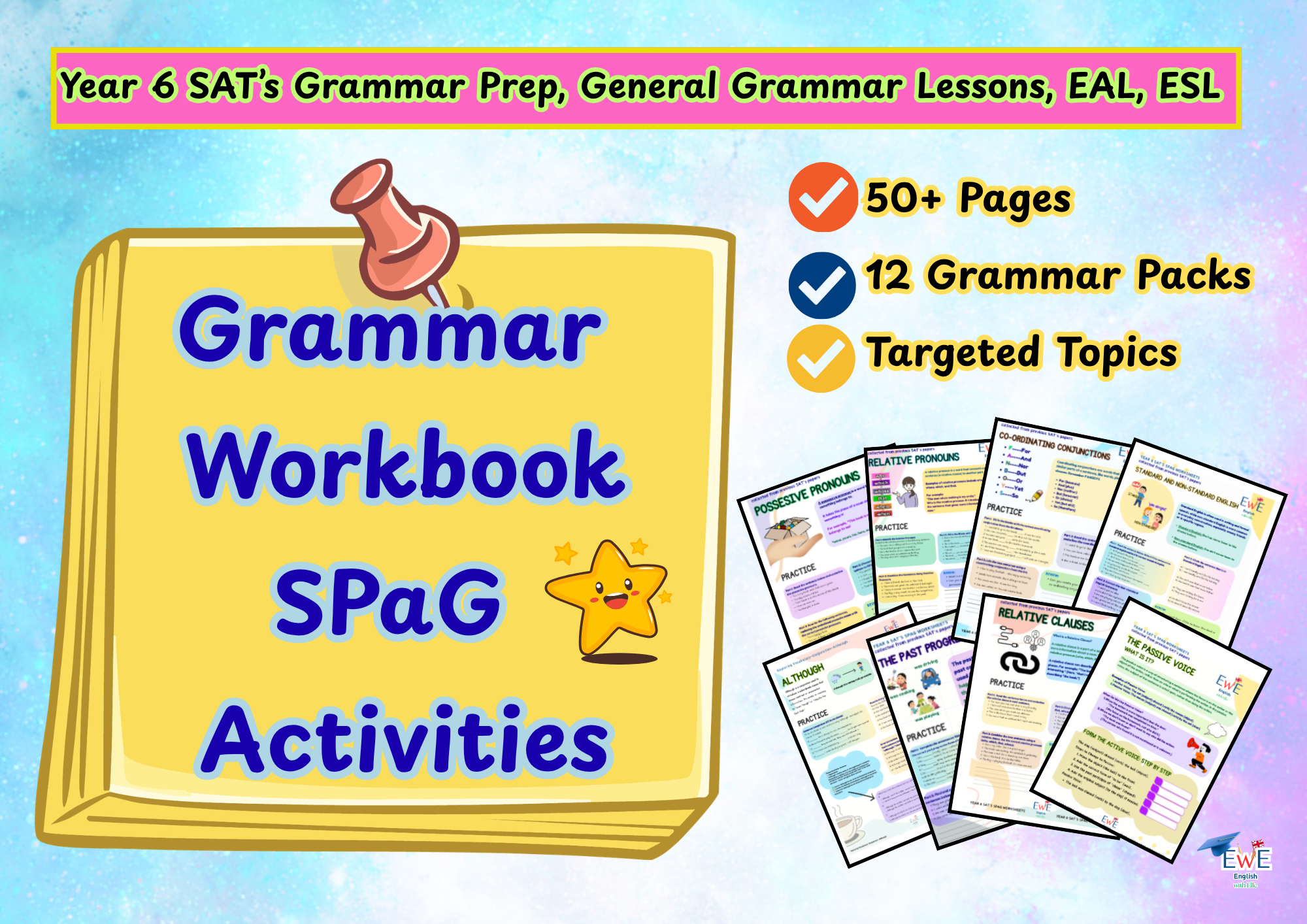 Grammar SPaG Worksheets Pack | Explanations, Examples & Practice for - 12 Packs