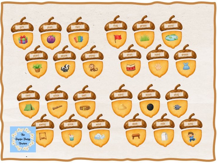 Autumn Acorn Phonics Matching (Four and Five sound/CVCC and CCVCC Word Practice)
