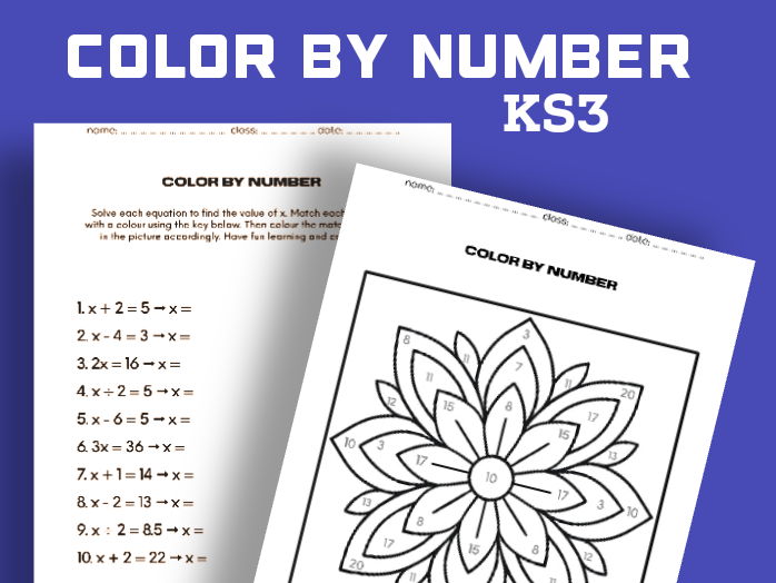 KS3 Color by Number - Solving Linear Equations (With Answer Sheet)