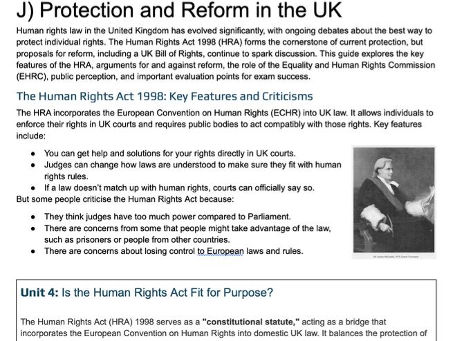 A Level Law: Human Rights - Debates and Reform  (WJEC/OCR/AQA)