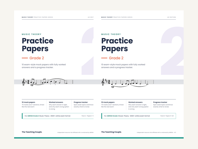 Grade 2 Music Theory Practice Papers – for ABRSM – Packs A + B (20 Mock Papers)