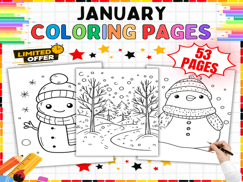 January Colouring Sheets | 53 Winter Month Activities | Seasonal Printable Pages for Children