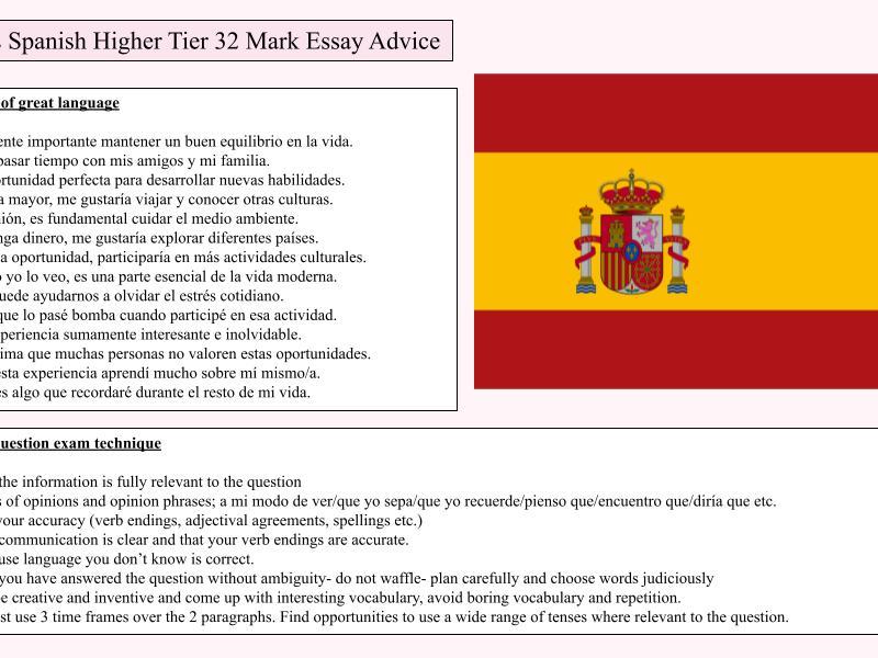 GCSE Spanish Higher Tier 32 Mark Essay Advice