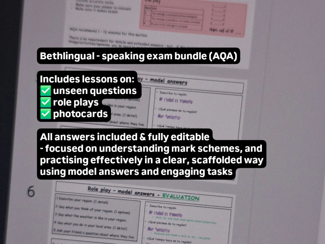 French AQA GCSE speaking exam lessons bundle
