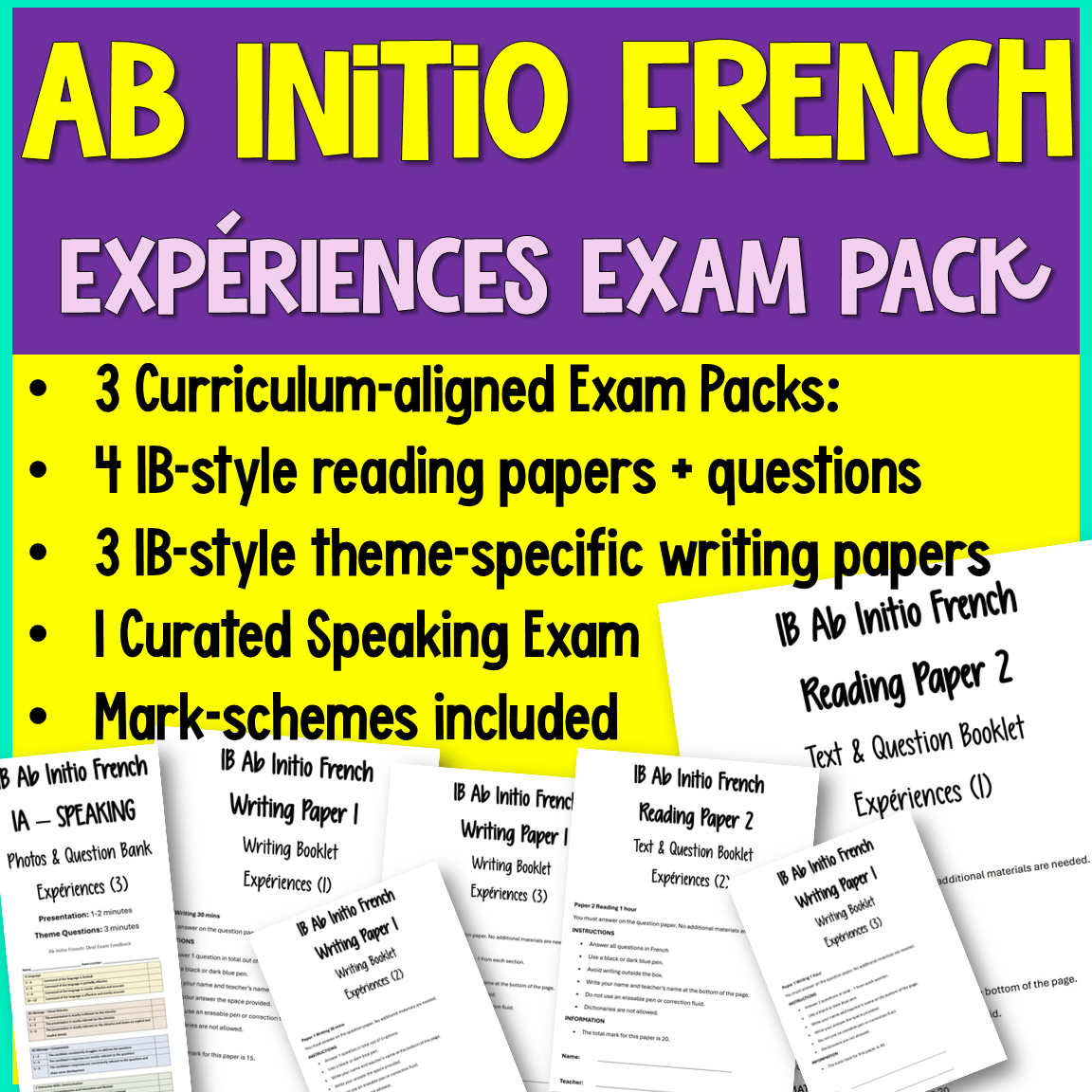 IB French Ab Initio Writing Reading Speaking | Experiences | Exam Prep Pack
