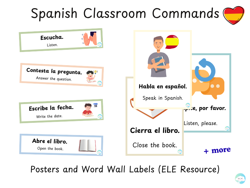 Spanish Classroom Commands – Posters and Word Wall Labels (ELE Resource)