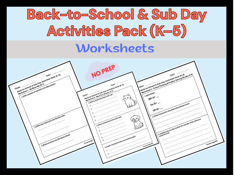 Back-to-School & Sub Day Activities Pack (K–5)