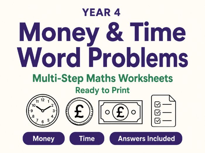 Year 4 Money and Time Word Problems | Multi-Step Maths Worksheets