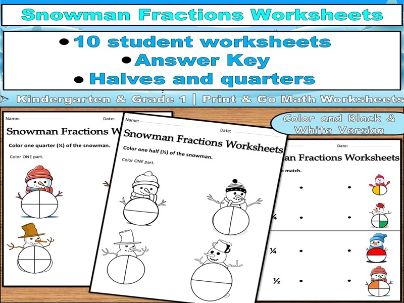 Winter Fractions Worksheets – Halves & Quarters (EYFS / Year 1)