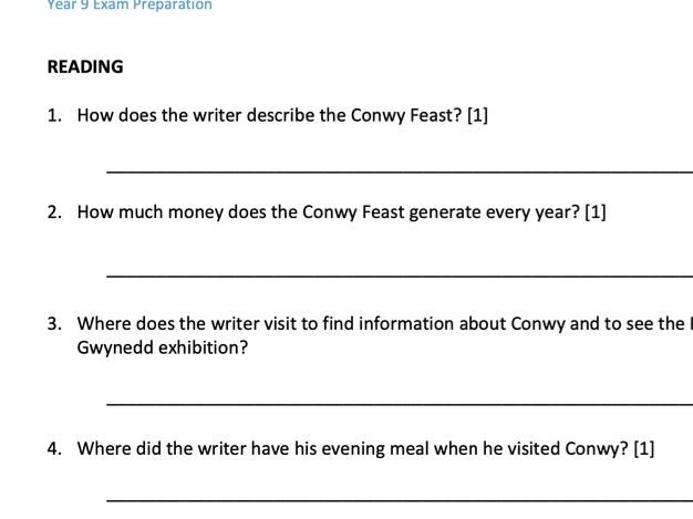 KS3 English Reading Skills - Get to know the culture and heritage of Conwy