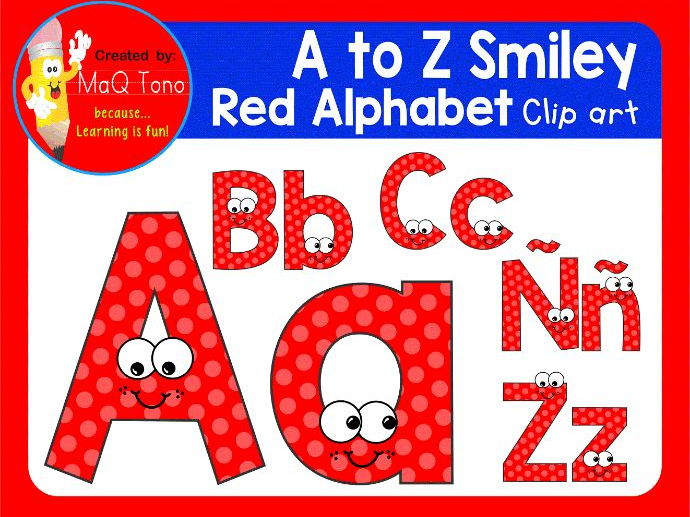 A to Z SMILEY RED ALPHABET CLIPART