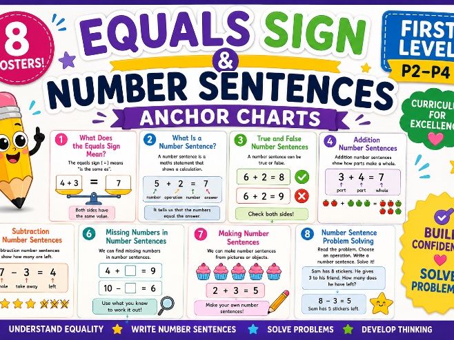 Equals Sign and Number Sentences KS1/First Level Anchor Charts