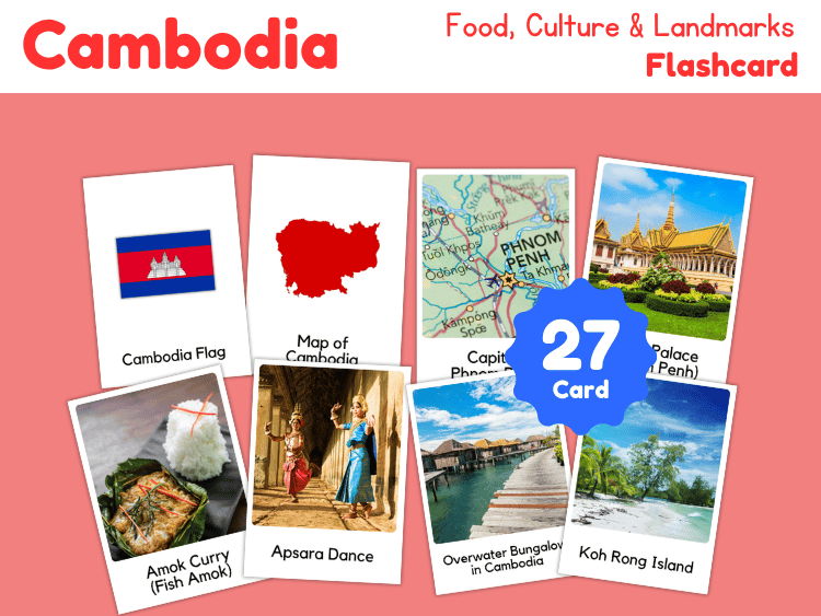 Cambodia Geography Flashcards | 27 Printable Country Study Cards