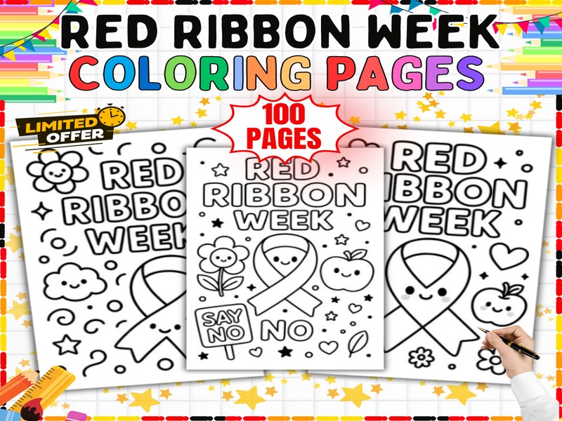 Red Ribbon Week Coloring Pages | 100 Sheets | Drug Prevention Activity for Schools