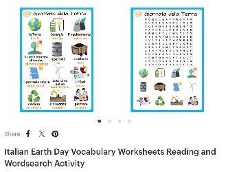 Italian Earth Day Vocabulary Worksheets Reading and Wordsearch Activity