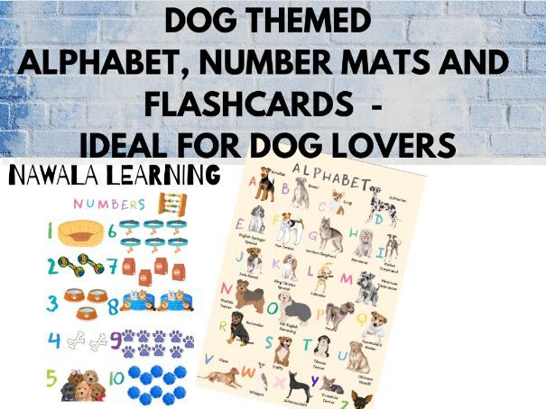 Alphabet and Number Mats and Flashcards Dogs