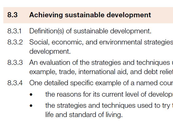 GCSE Development (8.3) - Achieving sustainable development