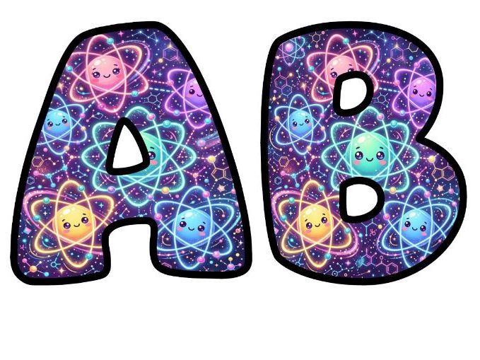 Neon Atoms Science Bubble Letters | Science Topic Bulletin Board Letters | Classroom Display Pack