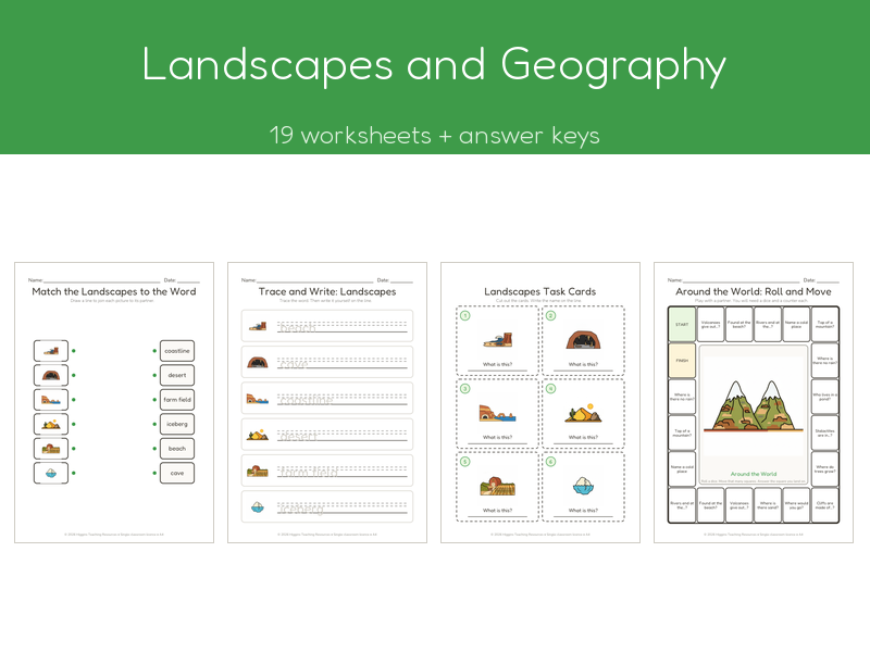 Landscapes and Geography | 19 No-Prep Worksheets + Answer Keys | Ages 7-11