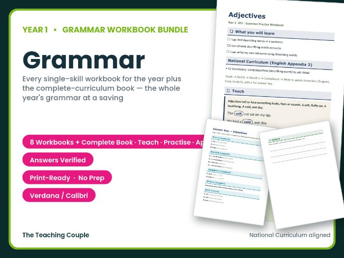 Year 1 Grammar Worksheets Bundle – Whole Year + Answer Keys