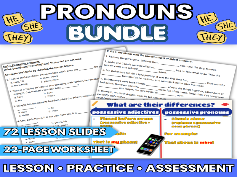 EFL / ESL Pronouns Bundle - Editable Lesson Slides & Worksheets