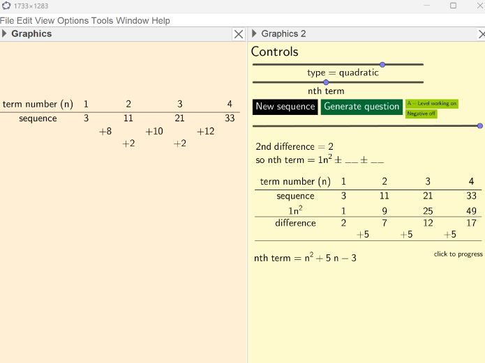 Sequences generator (linear, geometric and quadratic) inc. worksheets