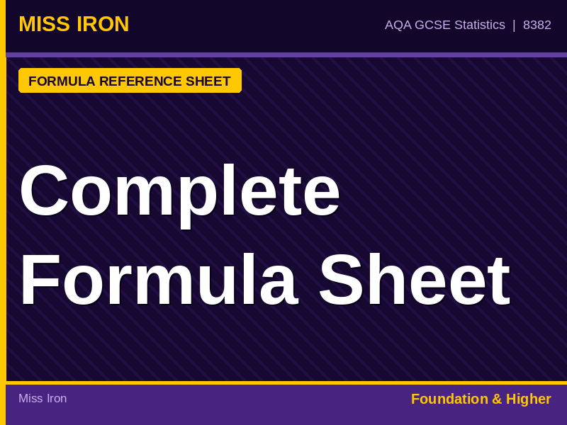 AQA GCSE Statistics Complete Formula Reference Sheet Foundation and Higher 8382