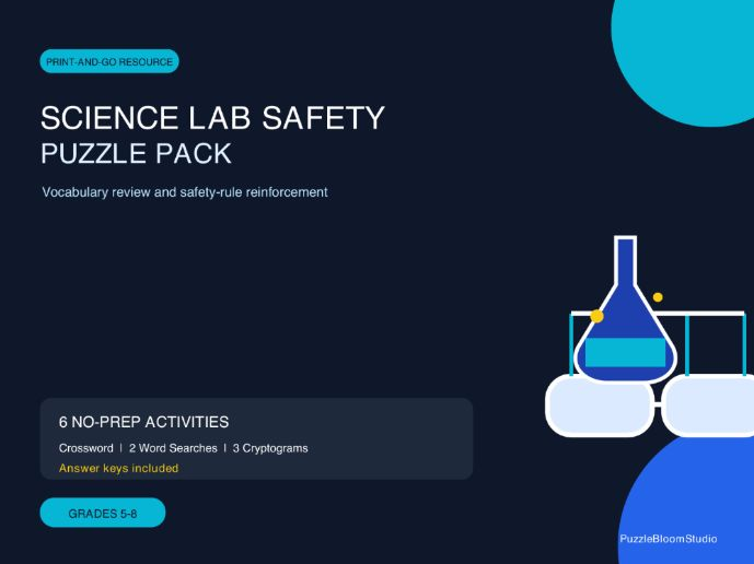 Science Lab Safety Puzzle Pack Grades 5-8