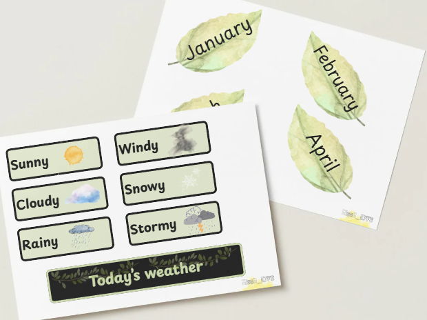 Neutral Sage Calendar, Weather & Birthday Display Pack | Classroom Decor