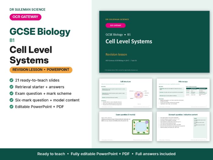 OCR Gateway GCSE Biology B1 Cell Level Systems Revision Lesson PPT