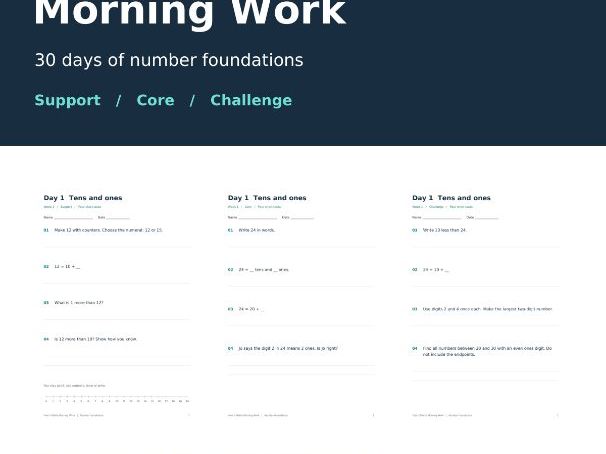 Year 2 Maths Morning Work | 30 Days