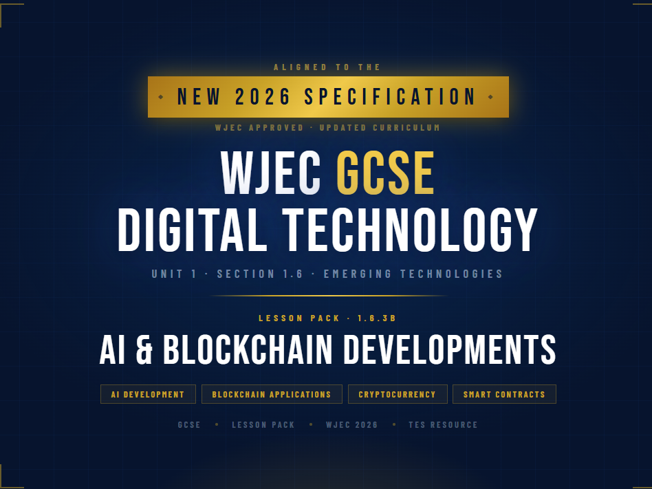 NEW 2026 WJEC GCSE Digital Technology 1.6.3B Ai & Blockchain Developments | Lesson Pack