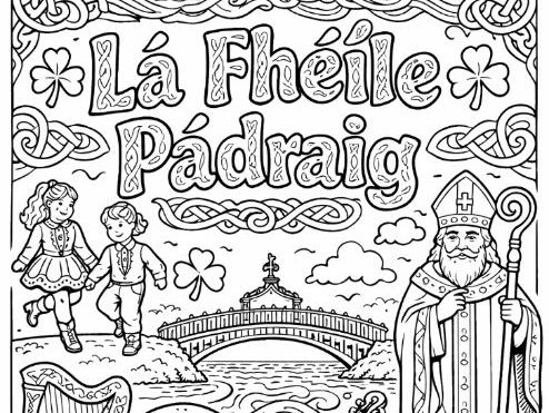 Lá Fhéile Pádraig St Patrick's Day Ireland Colouring Page