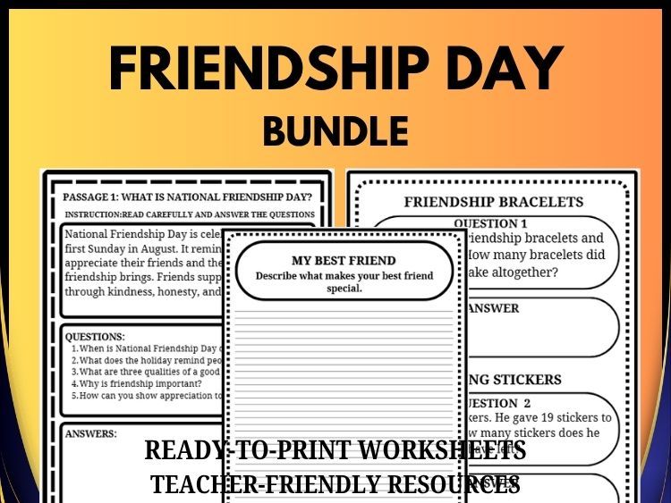 Friendship Day Bundle | Reading, Writing & Math Activities