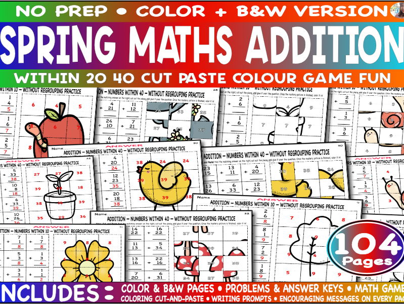 Addition 10 40 Spring Maths Colour Game