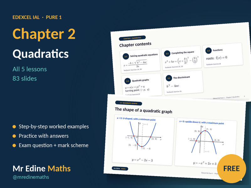 Quadratics – Edexcel IAL Pure 1 Chapter 2 – All 5 Lessons in One PowerPoint
