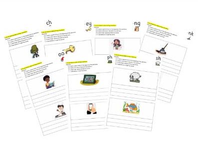 Sentence writing worksheets for unit 4 of phonics international. Also good for SEN and EAL