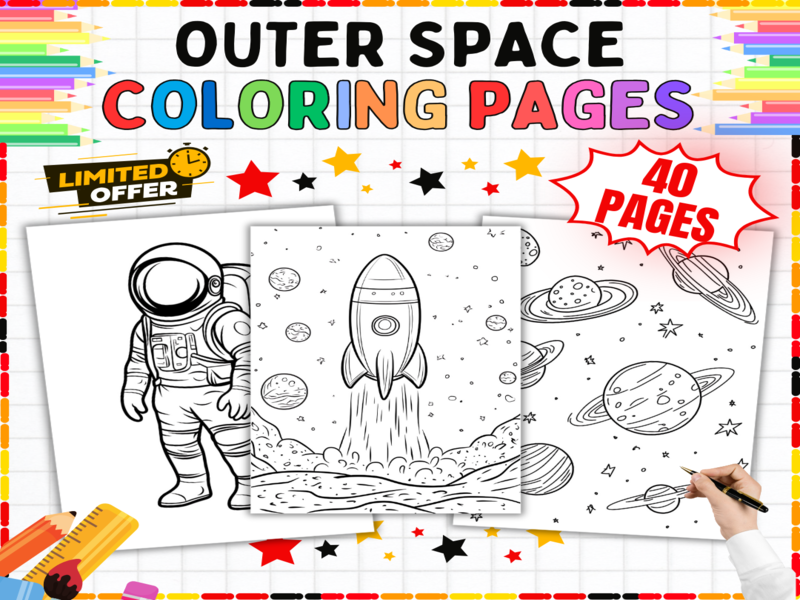 Outer Space Colouring Pages | Planets Solar System Rockets Astronauts Activities for Kids