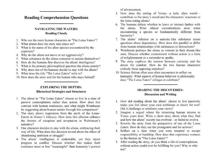The Lotus Eaters by Stanley G. Weinbaum w/ Reading Comprehension Questions