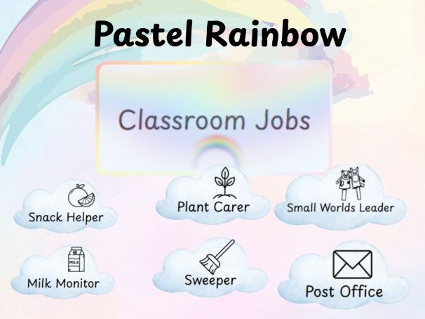 Pastel Rainbow Classroom Jobs | EYFS Classroom Decor
