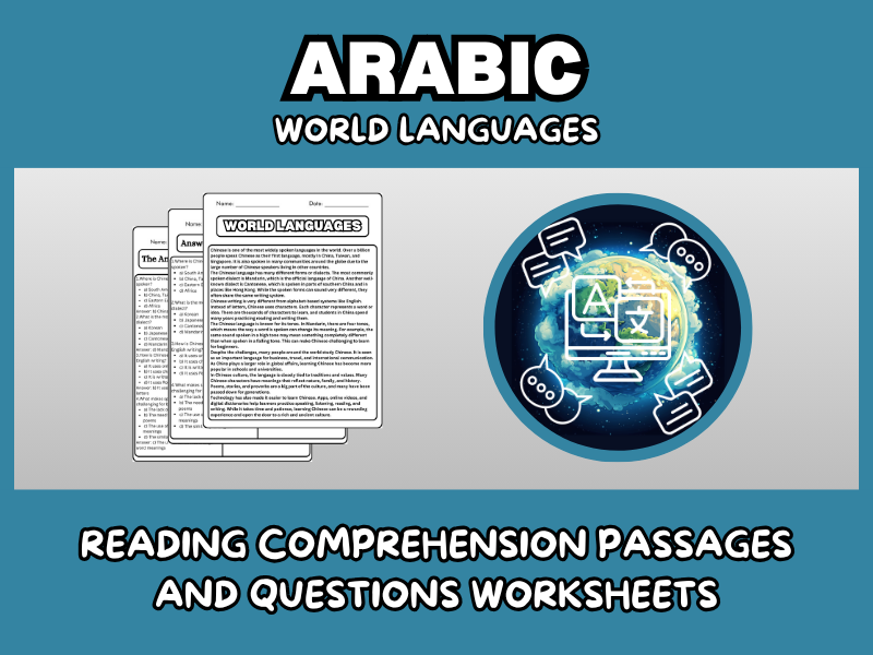 Arabic - World Languages Reading Comprehension Passages and Questions Worksheets.