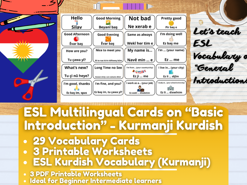 ESL Multilingual Vocabulary Flashcards - General Introductions - Kurmanji Kurdish