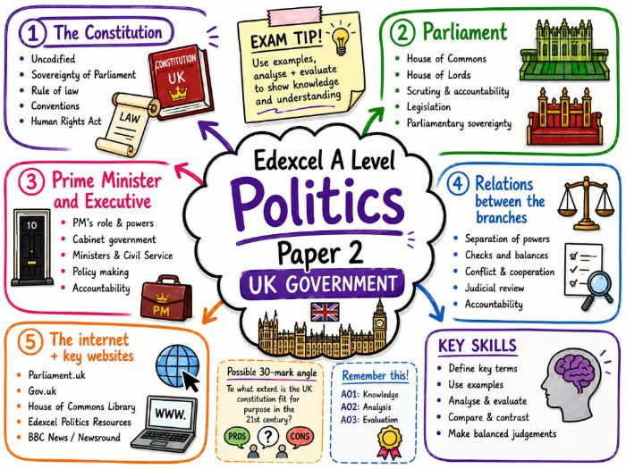 Edexcel A Level Politics Paper 2 UK Government Revision Mind Maps