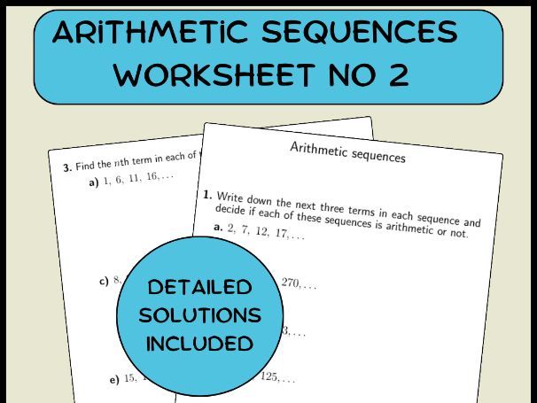 Arithmetic sequences worksheet no 2 (with solutions)