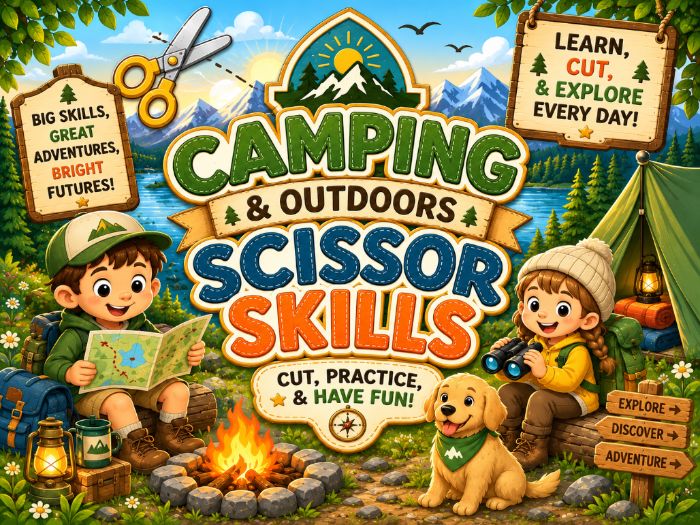 Camping Scissor Skills Worksheets | Cutting Practice & Fine Motor Activities | Preschool–1st Grade