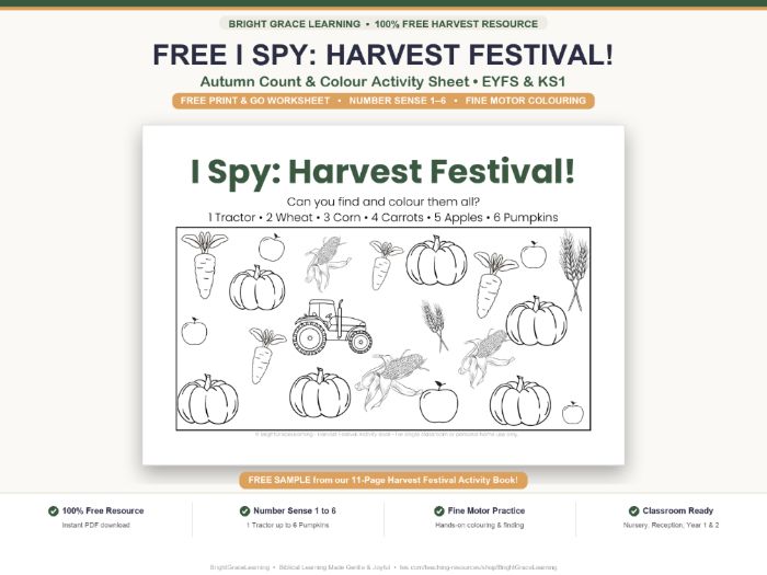 FREE I Spy Harvest Festival Activity Sheet | Autumn Count & Colour EYFS KS1