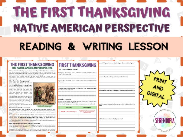 First Thanksgiving Native Americans Wampanoag Perspective Reading Comprehension | KS3 KS4 Literacy