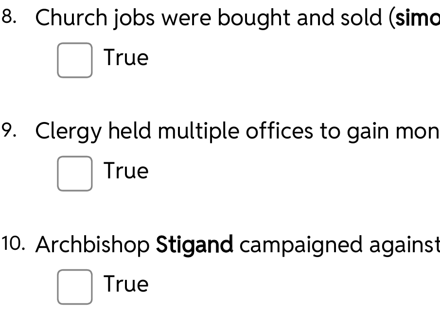 The Church Before The Norman Conquest: True or False Starter or Review Activity