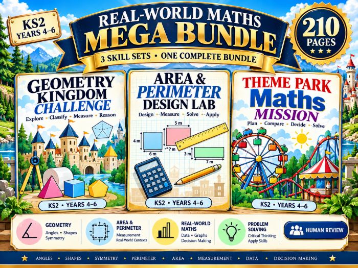 KS2 Maths Mega Bundle | Geometry, Area & Perimeter, Theme Park | 210 Pages | Years 4–6